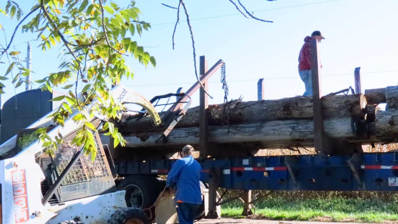 Logs arrival-Taking logs off the Semi.